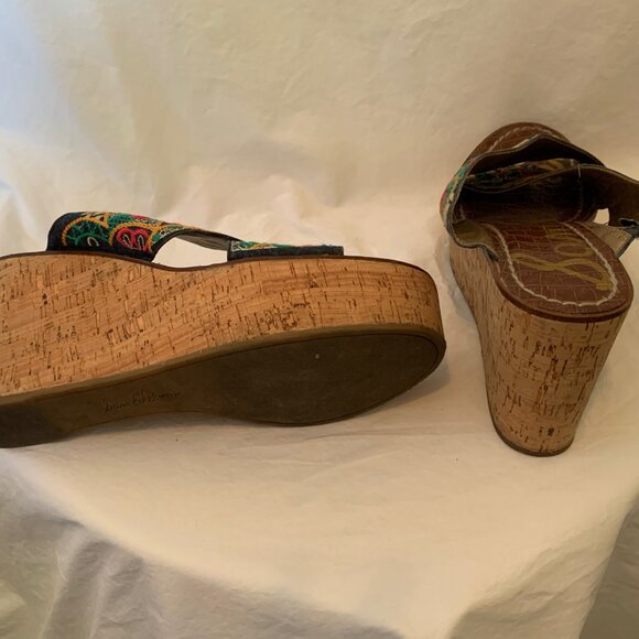 Sam Edelman Embroidered Cork Wedge Sandals – Size 11 - Picture 2 of 3
